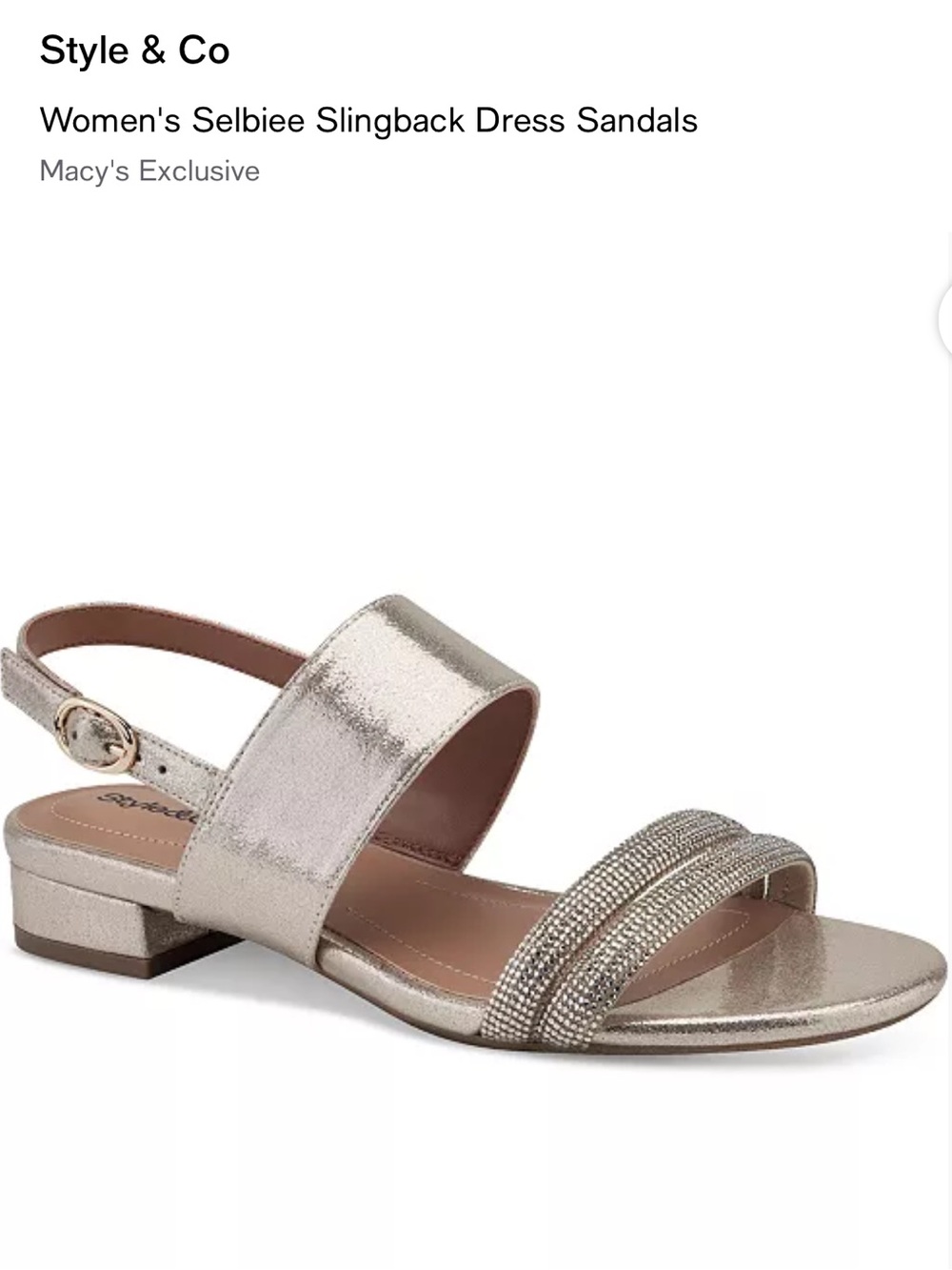 Style & Co. Women's Slingback Dress Sandals in Shimmery Platino color